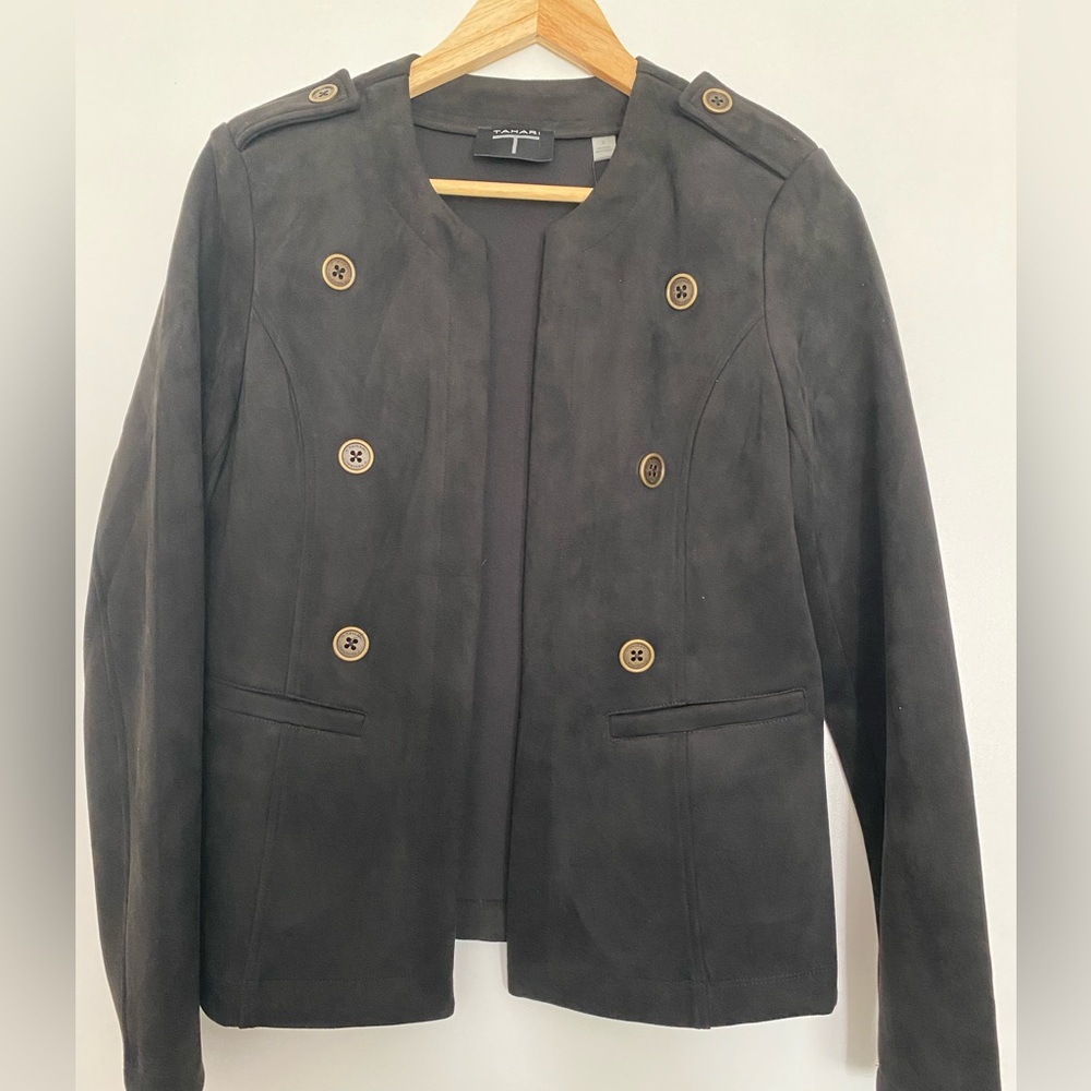 Tahari faux suede Black Double-Breasted Women's Jacket NWT